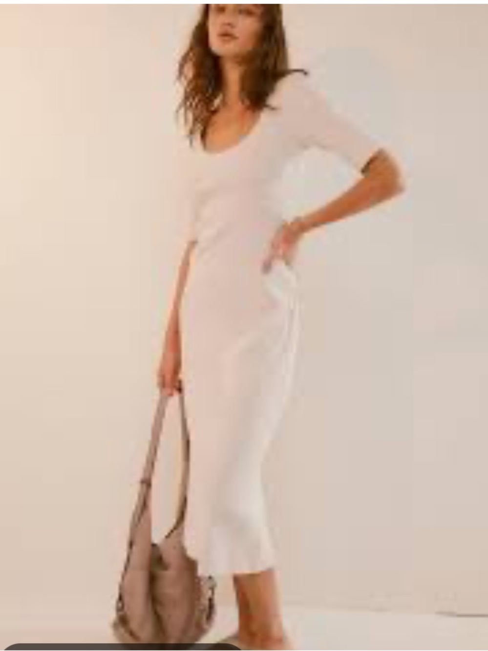 Free People Beach Avery Scoop Neck Cream Ribbed Maxi Cotton Dress small